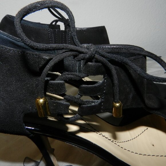 Kate Spade New York Cate Black Open Toe Suede Leather T-Strap Heels Size 6.5 - Picture 9 of 16